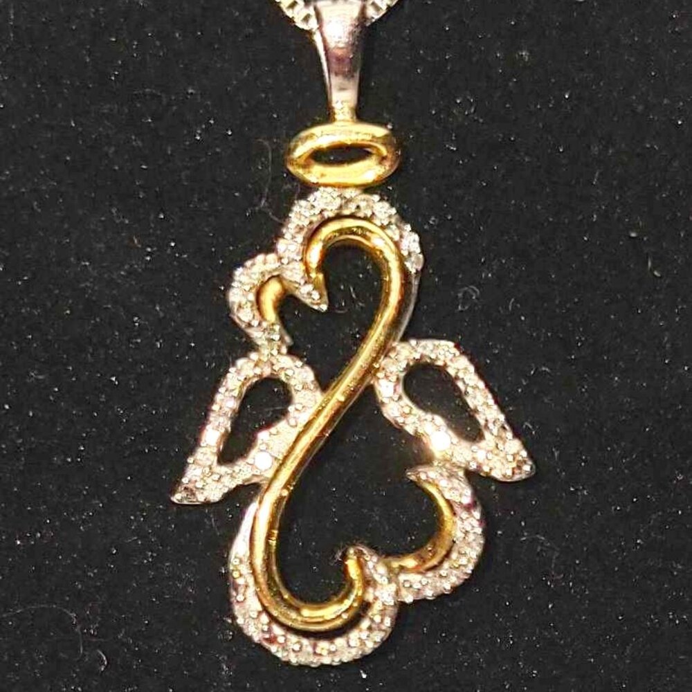 Jane Seymour 10K Gold & 925 Sterling Silver Open Heart Angel Pendant JWBR